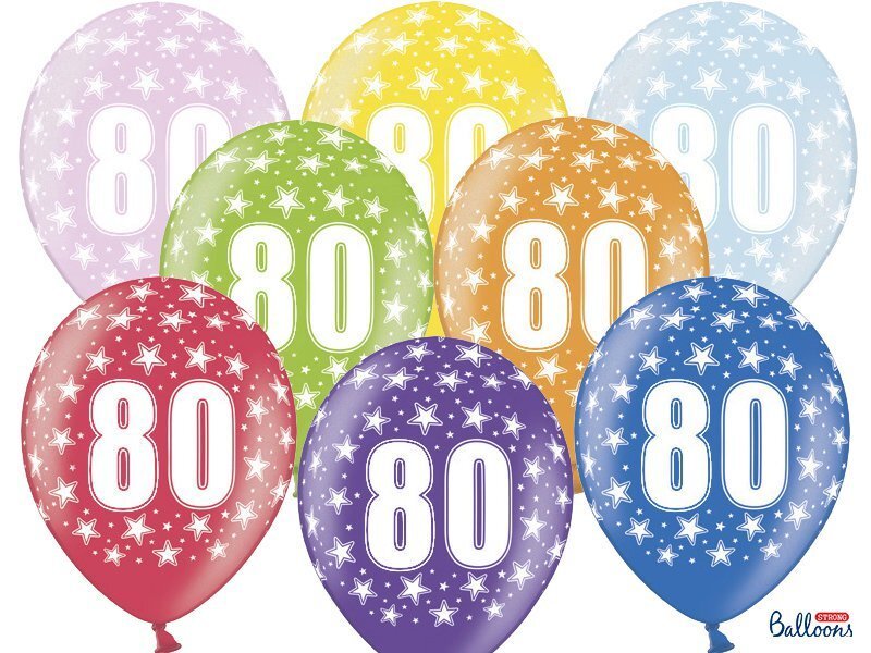 Õhupallid 30 cm 80th Birthday Metallic, erinevad värvid, 6 tk. hind ja info | Õhupallid | kaup24.ee