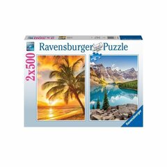 Головоломка Ravensburger Mountains & Beach 2 x 500 Предметы цена и информация | Пазлы | kaup24.ee