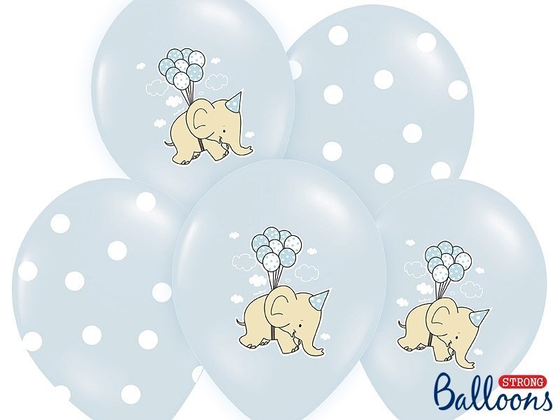 Õhupallid 30 cm Elephant Pastel Baby, sinine, 6 tk. hind ja info | Õhupallid | kaup24.ee