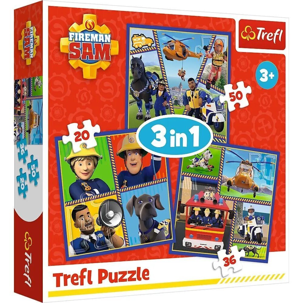 Trefl Puzzle 3in1 Fireman Sam tegevuses 106 elementi цена и информация | Pusled | kaup24.ee