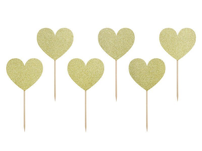 Tikukaunistused Sweet Love Hearts gold, 11 cm, 1 karp/50 pk (1 pk/6 tk) hind ja info | Ühekordsed nõud | kaup24.ee