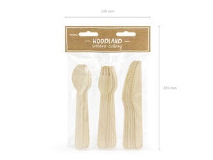 Puidust söögiriistade komplekt Woodland, 1 pk/18 tk цена и информация | Праздничная одноразовая посуда | kaup24.ee