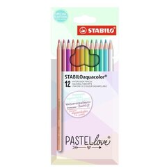 STABILO värvipliiats Aquacolor Pastellove, 12 värvi hind ja info | Kunstitarbed, voolimise tarvikud | kaup24.ee