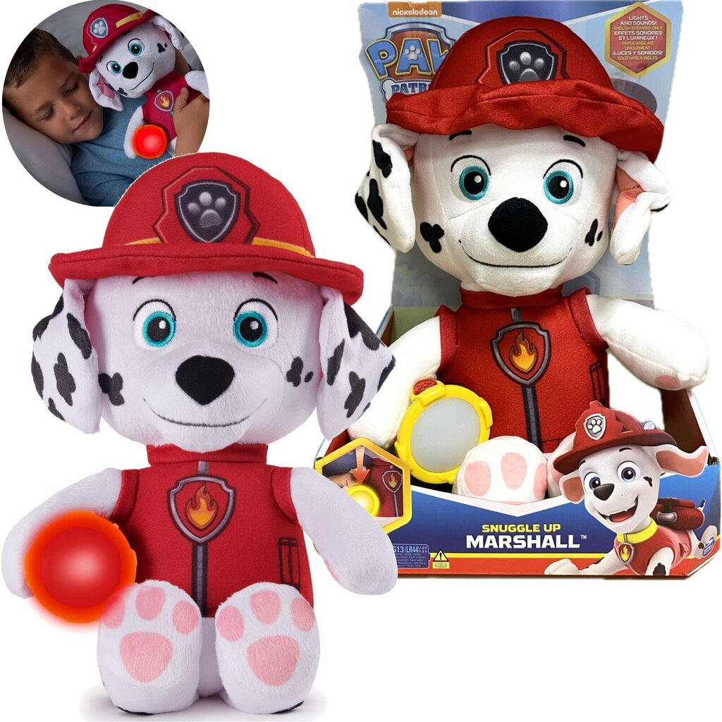 Maskott Paw Patrol Marshall rääkiv koos öise taskulambiga 29cm hind ja info | Pehmed mänguasjad | kaup24.ee