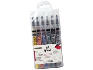 Tindipintslite komplekt Sennelier Ink Brush 6x6.5ml Iridescent hind ja info | Kunstitarbed, voolimise tarvikud | kaup24.ee