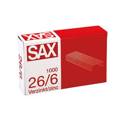 Скобы SAX 26/6, (коробка 1000 шт.) (2 шт.) цена и информация | Канцелярские товары | kaup24.ee