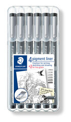 Маркер Staedtler PigmentLiner, черный, набор из 6 штук разной ширины (1 шт.) цена и информация | Канцелярские товары | kaup24.ee