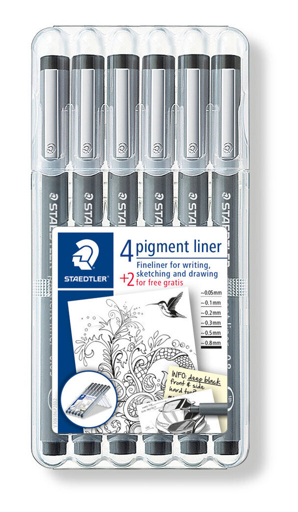 Marker Staedtler PigmentLiner, must, komplektis 6 erinevat laiust (1 tk.) цена и информация | Kirjatarbed | kaup24.ee