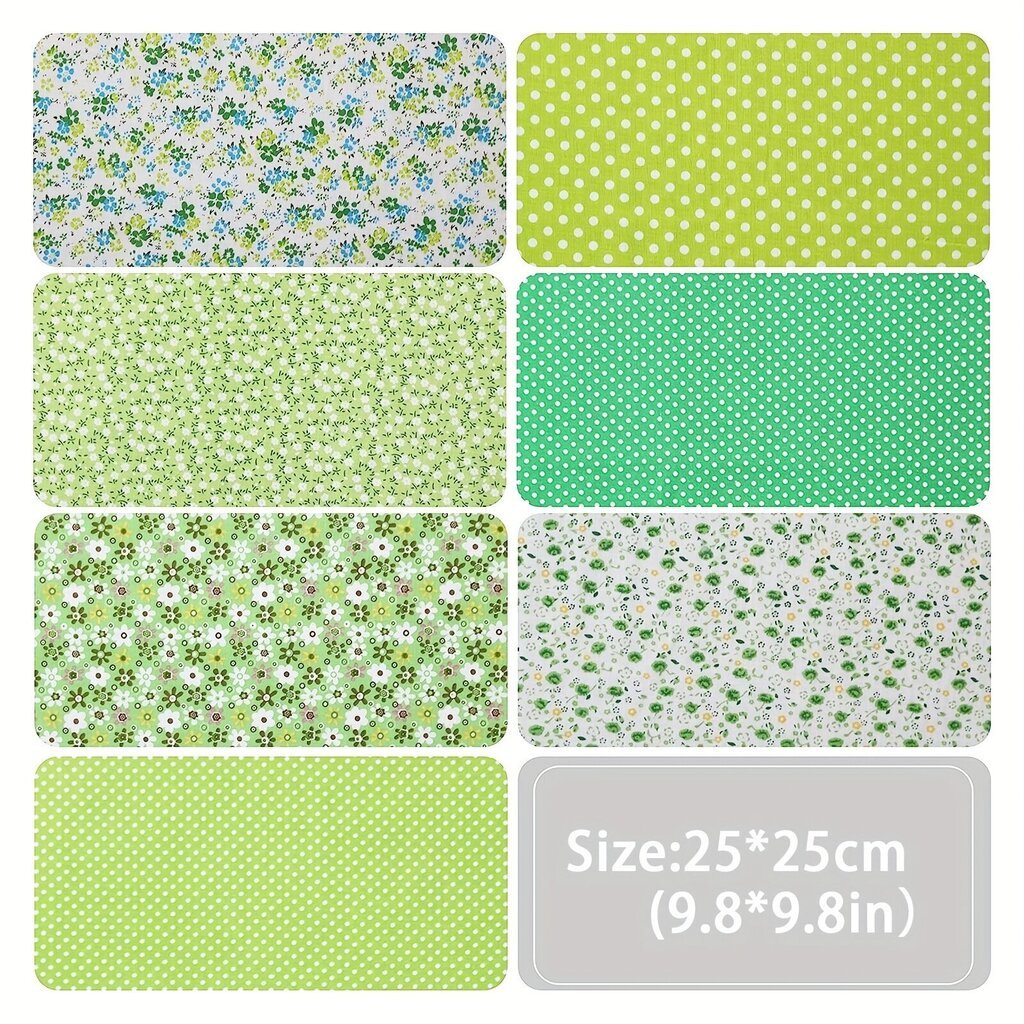 '7 tk. / komplekt 24,89 * 24,89 cm Green Fat Quarters Fabric Bundles Kangas trükkimine käsitsi valmistatud õmblusmustrite jaoks.' цена и информация | Kangad | kaup24.ee