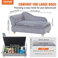 Диван-кровать для домашних животных Vevor, серый, 760x450x415 мм цена и информация | Лежаки, домики | kaup24.ee