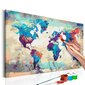 Tee ise - maal lõuendil - Maailmakaart (Sinine/Punane) 60x40 cm цена и информация | Maalid numbri järgi | kaup24.ee