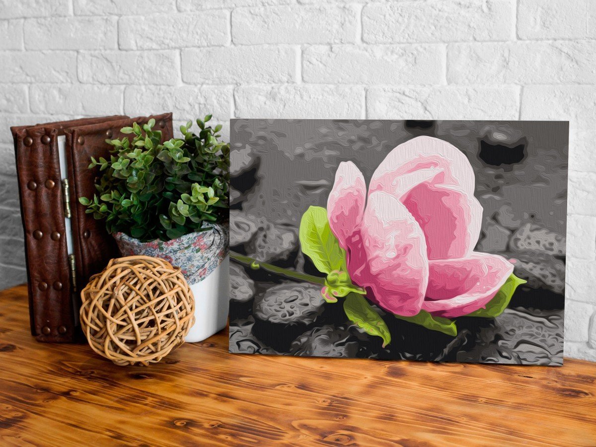 Tee ise - maal lõuendil - Roosa lill ja kivid 60x40 cm hind ja info | Maalid numbri järgi | kaup24.ee