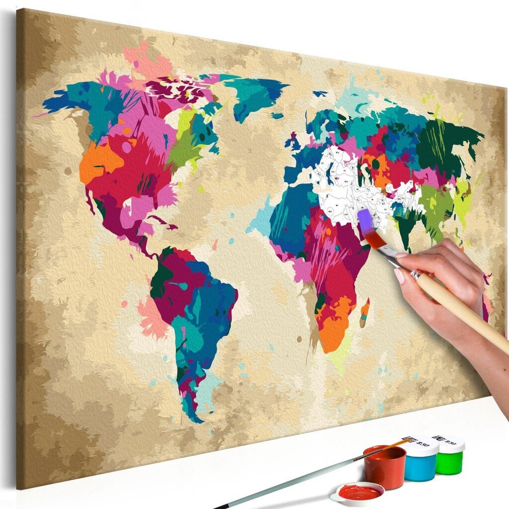 Tee ise - maal lõuendil - Maailmakaart (Värviline) 60x40 cm hind ja info | Maalid numbri järgi | kaup24.ee
