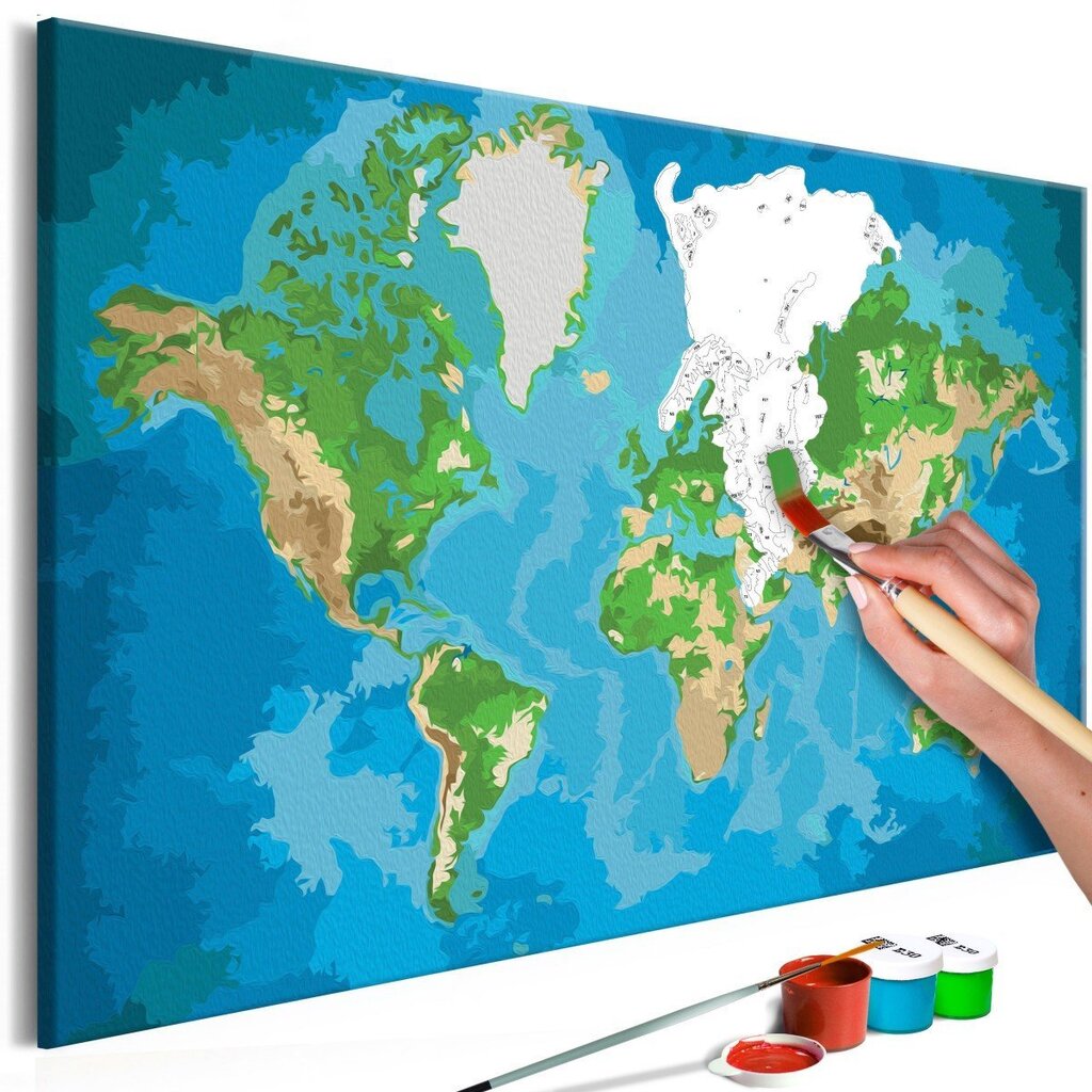 Tee ise - maal lõuendil - Maailmakaart (Sinine ja roheline) 60x40 cm hind ja info | Maalid numbri järgi | kaup24.ee