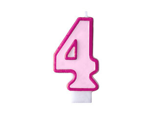 Свеча к Дню рождения Число 4, розовая, 7 см, 1 шт. цена и информация | Гудки для вечеринки Clown Face (4шт.) | kaup24.ee