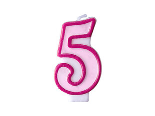 Sünnipäevaküünal Number 5, roosa, 7 cm, 1 tk. цена и информация | Праздничные декорации | kaup24.ee