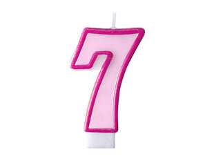Sünnipäevaküünal Number 7, roosa, 7 cm, 1 tk. цена и информация | Праздничные декорации | kaup24.ee