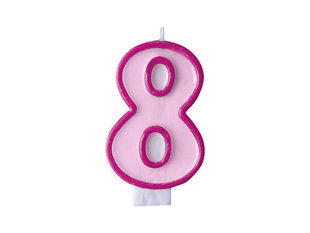 Sünnipäevaküünal Number 8, roosa, 7 cm, 1 tk. hind ja info | Peokaunistused | kaup24.ee