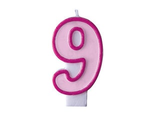 Свеча к Дню рождения Число 9, розовая, 7 см, 1 шт. цена и информация | Гудки для вечеринки Clown Face (4шт.) | kaup24.ee