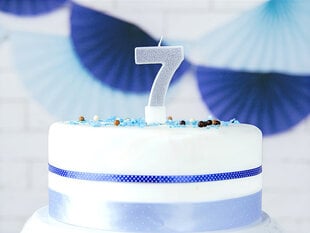 Sünnipäevaküünal Number 7, hõbe, 7 cm, 1 tk. hind ja info | Peokaunistused | kaup24.ee