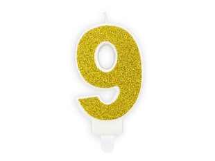 Sünnipäevaküünlad Number 9, kuldne, 7 cm, 24 tk. hind ja info | Peokaunistused | kaup24.ee