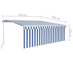 käsitsi sissetõmmatav varikatus rulooga, 4,5x3 m, sinine/valge цена и информация | Зонты, маркизы, стойки | kaup24.ee