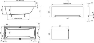 Vann CLASSIC 170x70 N lumivalge hind ja info | Vannid | kaup24.ee