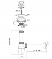 Granitan pesemisbasseini sifoon sõelaga 210WH+2SO32WH hind ja info | Sifoonid | kaup24.ee