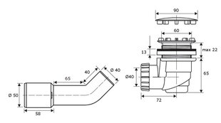 Granitan sifoonilõks dušikaussi jaoks 60 mm SB-90 hind ja info | Sifoonid | kaup24.ee