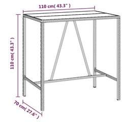 baarilaud klaasplaadiga, pruun, 110 x 70 x 110 cm, polürotang hind ja info | Aialauad | kaup24.ee