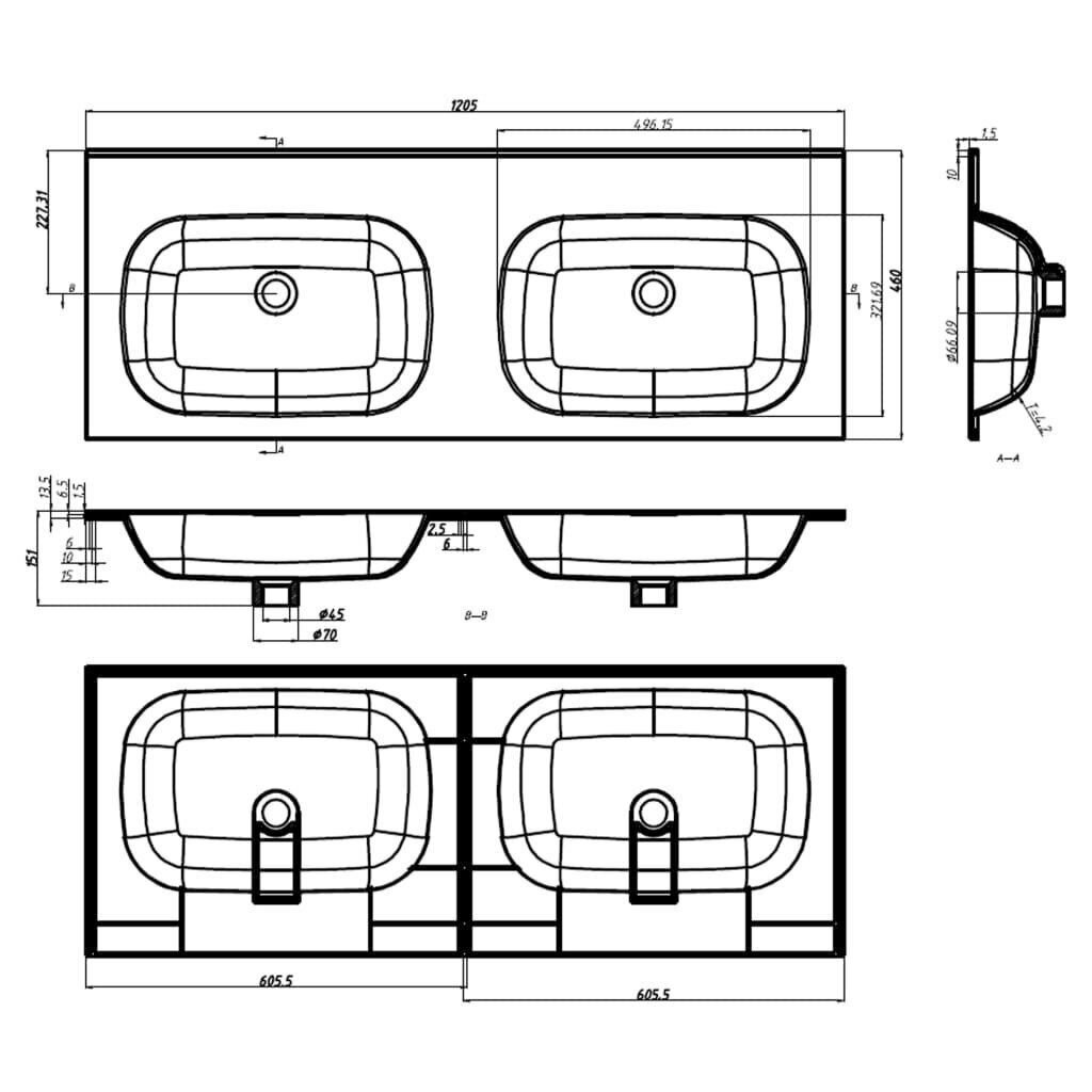 sisseehitatud valamu, 1205 x 460 x 145 mm, SMC, valge hind ja info | Kraanikausid, valamud | kaup24.ee