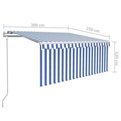 automaatselt sissetõmmatav varikatus, 3x2,5 m, sinine/valge цена и информация | Зонты, маркизы, стойки | kaup24.ee