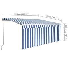 Выдвижная маркиза с ручным управлением, сине-белая, 3x2,5 м цена и информация | Зонты, маркизы, стойки | kaup24.ee