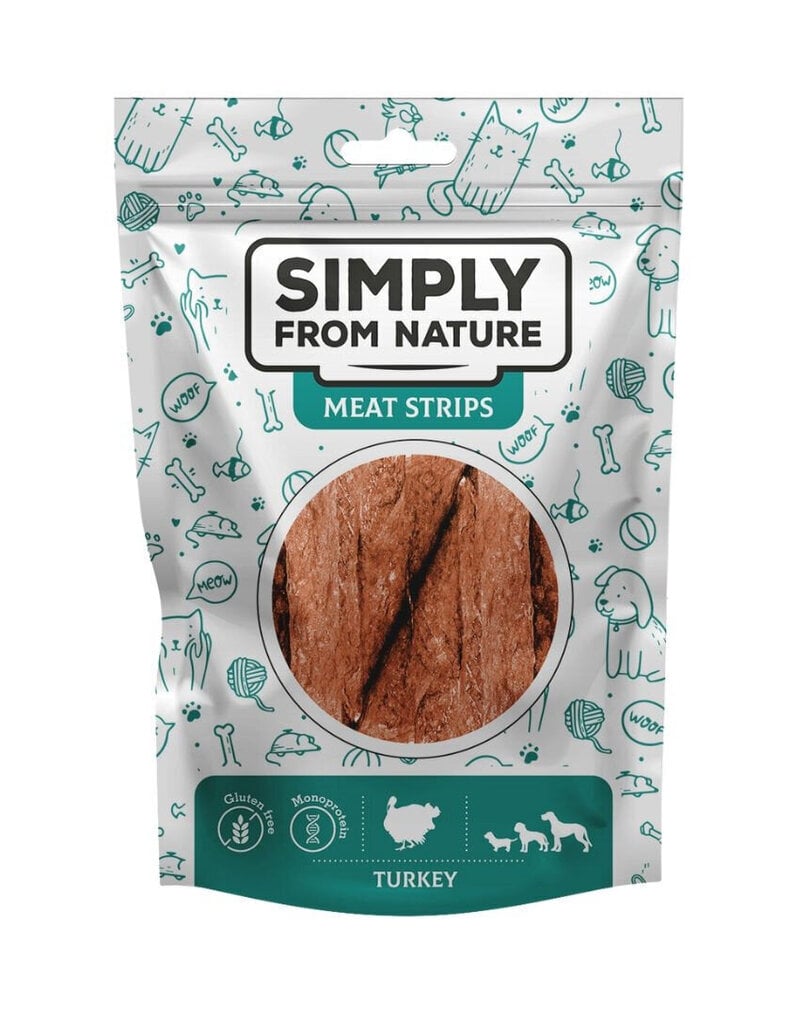 Simply From Nature Meat Strips kalkunilihaga, 5x80 g hind ja info | Maiustused koertele | kaup24.ee