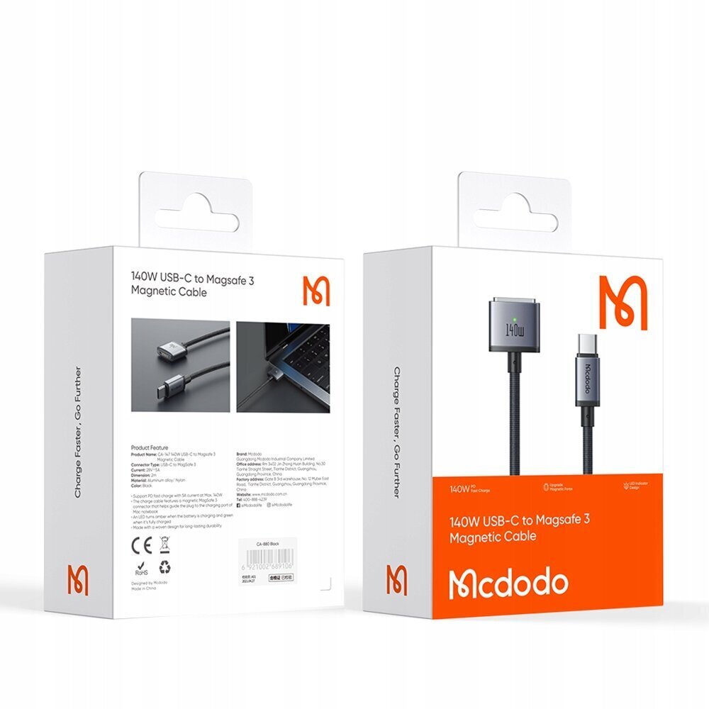 Mcdodo USB-C Magsafe 3 140W 2M Macbooki kaabel цена и информация | Mobiiltelefonide kaablid | kaup24.ee