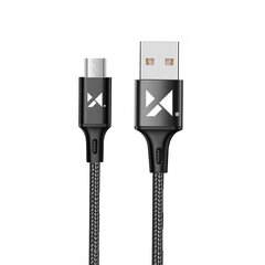 Tugev punutud kaabel USB microUSB 2.4A 1m must 10183371 hind ja info | Mobiiltelefonide kaablid | kaup24.ee