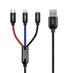 Vastupidav kaabel 3in1 USB microUSB Iphone Lightning USB-C 3.5A 1.2M must 10182761 цена и информация | Кабели для телефонов | kaup24.ee