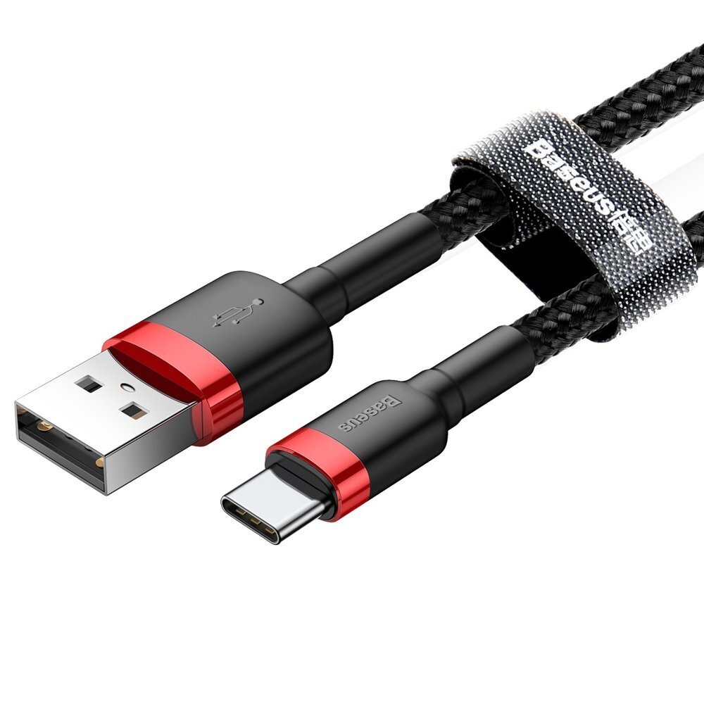 Vastupidav nailonist USB-kaabel USB-C QC3.0 2A 3M must ja punane 10182921 цена и информация | Mobiiltelefonide kaablid | kaup24.ee