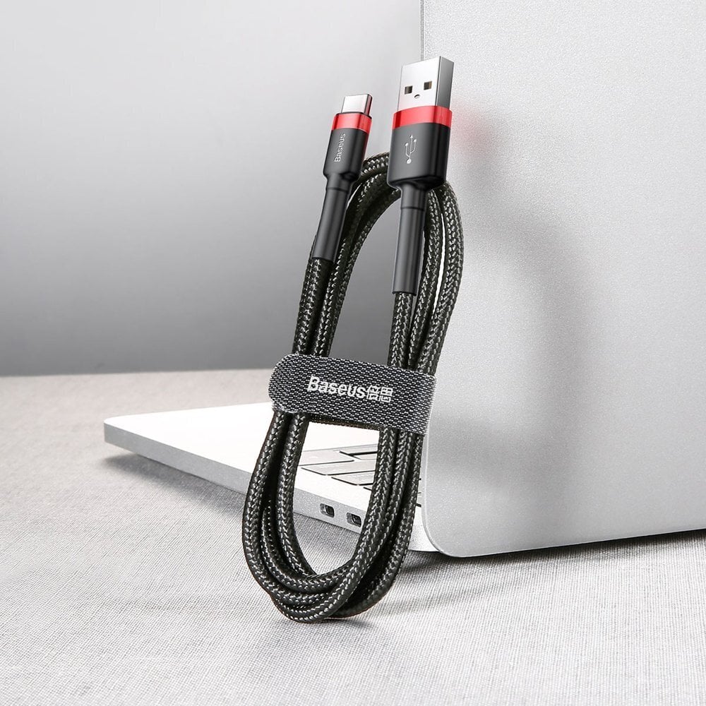 Vastupidav nailonist USB-kaabel USB-C QC3.0 2A 3M must ja punane 10182921 цена и информация | Mobiiltelefonide kaablid | kaup24.ee