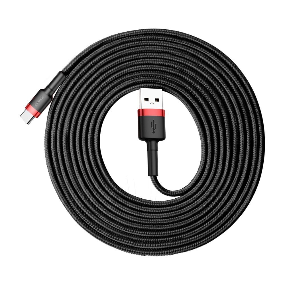 Vastupidav nailonist USB-kaabel USB-C QC3.0 2A 3M must ja punane 10182921 цена и информация | Mobiiltelefonide kaablid | kaup24.ee