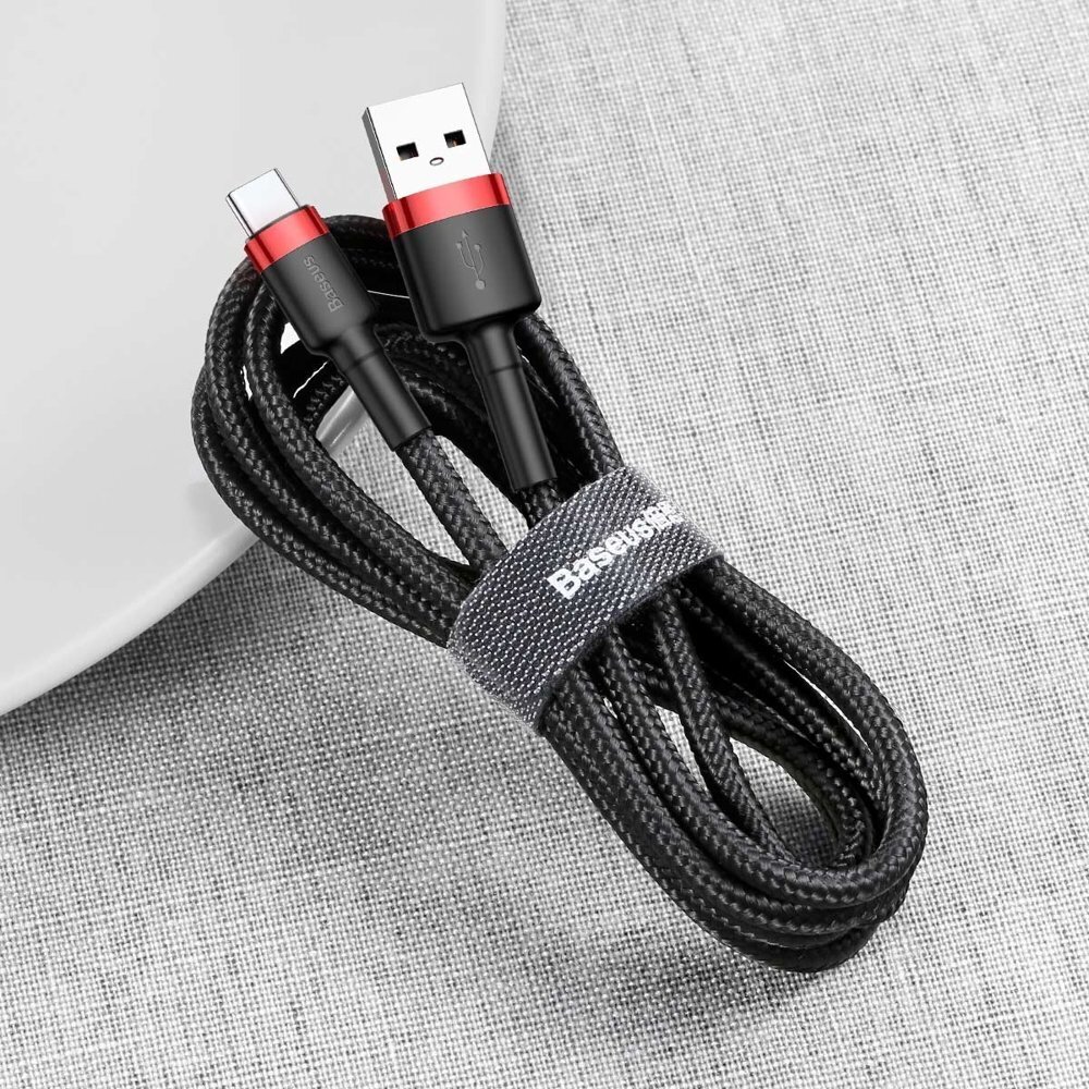 Vastupidav nailonist USB-kaabel USB-C QC3.0 2A 3M must ja punane 10182921 цена и информация | Mobiiltelefonide kaablid | kaup24.ee