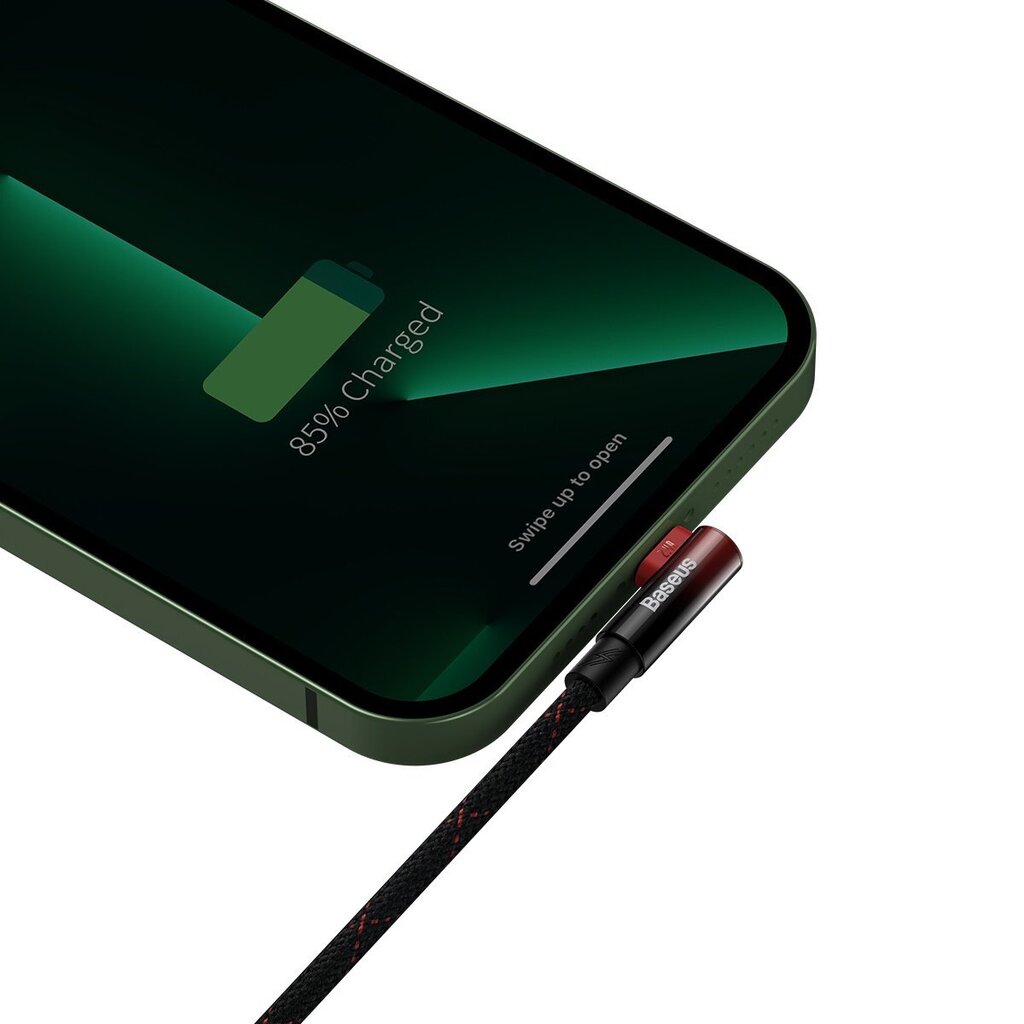 Nurga all olev kaablijuhe külje USB pistikuga Iphone Lightning 1m 2,4A punane 10185191 цена и информация | Mobiiltelefonide kaablid | kaup24.ee