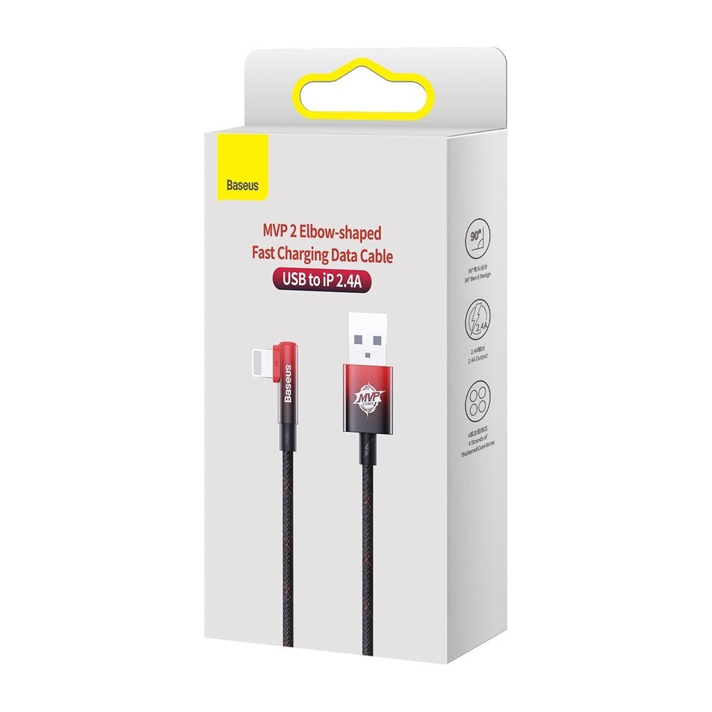 Nurga all olev kaablijuhe külje USB pistikuga Iphone Lightning 1m 2,4A punane 10185191 цена и информация | Mobiiltelefonide kaablid | kaup24.ee