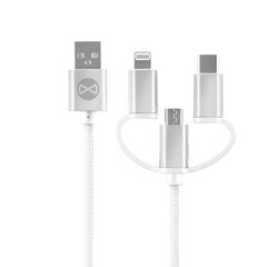 Forever 3in1 cable USB - Lightning + USB-C + microUSB 1,2 m 3A white цена и информация | Кабели для телефонов | kaup24.ee