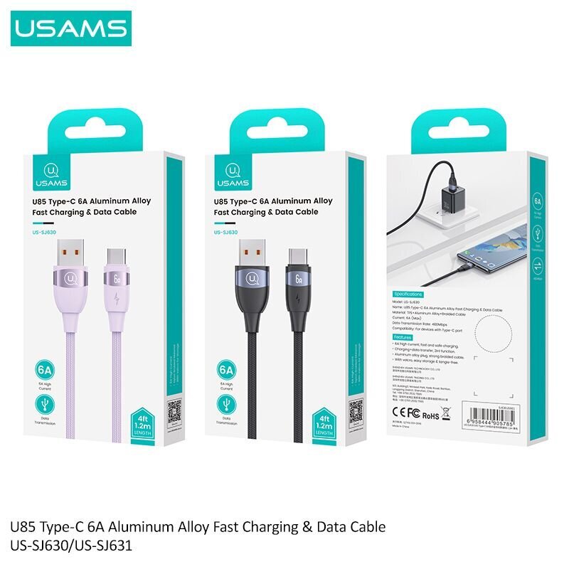 USAMS U85 6A USB to type-C 1.2M hind ja info | Mobiiltelefonide kaablid | kaup24.ee