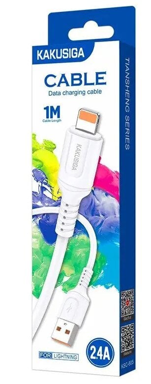 KAKUSIGA KSC-805 USB-A -> Lightning laadimiskaabel 15W | 2,4A | 100 cm valge цена и информация | Mobiiltelefonide kaablid | kaup24.ee