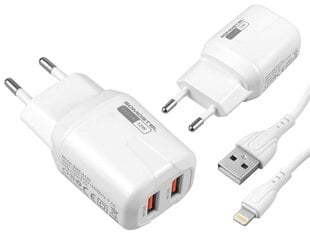 SOMOSTEL POWER CHARGER 2.4A|2xUSB DUAL+KAABEL IPHONE SMS-A139 VALGE hind ja info | Mobiiltelefonide laadijad | kaup24.ee