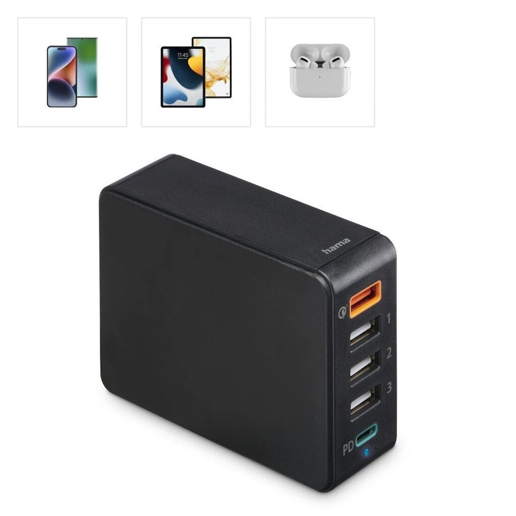 Hama Mobiiliseadme Laadija 51W | 1xQC3.0, 1xUSB-C &amp; 3xUSB-A цена и информация | Mobiiltelefonide laadijad | kaup24.ee