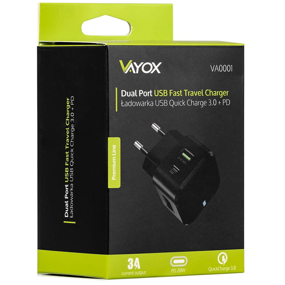 USB Quick Charge 3.0 + PD 20W premium line võrgulaadija VA0001 Vayox цена и информация | Mobiiltelefonide laadijad | kaup24.ee