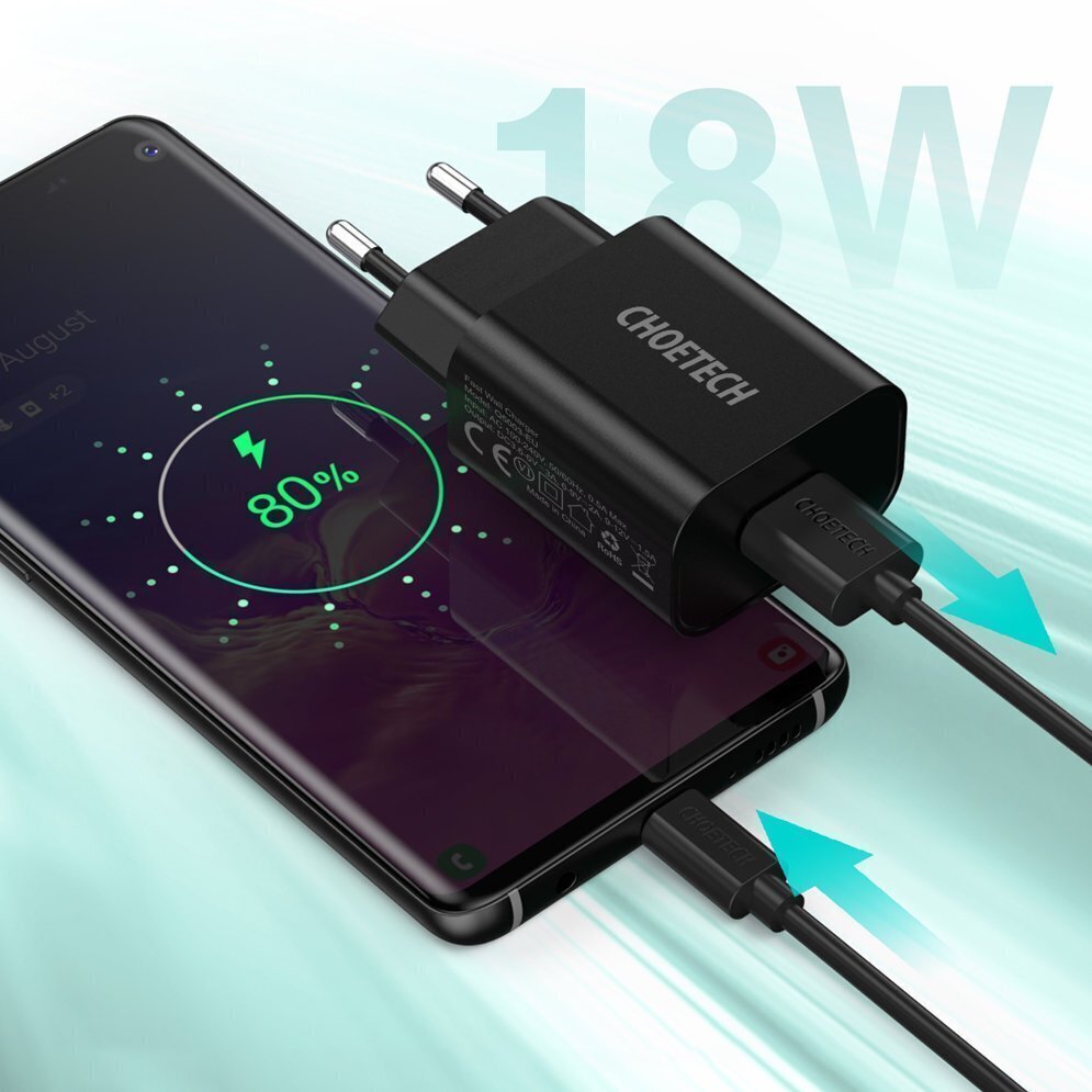 QuickCharge 3.0 18W 3A kiirlaadija + 1m must USB-kaabel hind ja info | Mobiiltelefonide laadijad | kaup24.ee